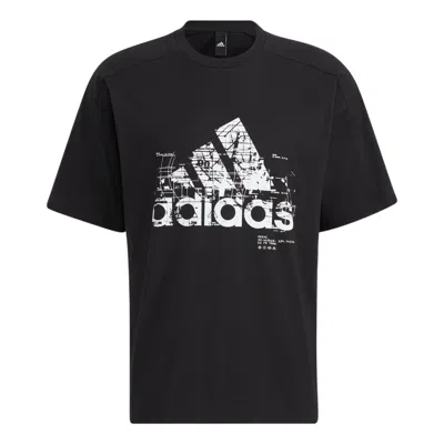 Adidas Originals Men's Adidas Line Large Logo Printing Round Neck Short Sleeve Black T-shirt