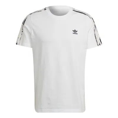 Adidas Originals Men's Adidas Logo Embroidered Stripe Round Neck Sports Short Sleeve White T-shirt
