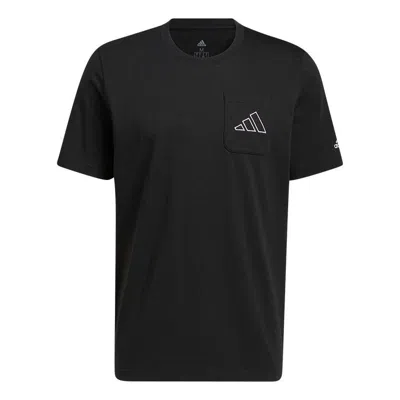Adidas Originals Men's Adidas Logo Printing Solid Color Round Neck Pullover Short Sleeve Black T-shirt