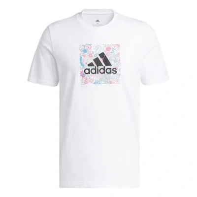 Adidas Originals Men's Adidas Minimalistic Alphabet Large Logo Printing Casual Round Neck Short Sleeve White T-shirt