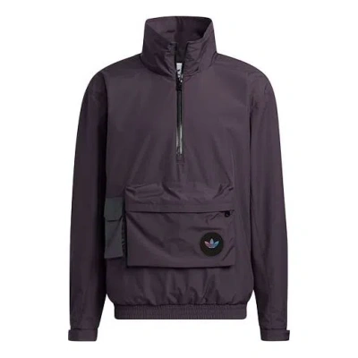 Adidas Originals Men's  3d Pocket Logo Outdoor Cardigan Woven Stand Collar Jacket Purple In Black