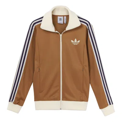 Adidas Originals Men's  Brand Logo Printing Zipper Classic Sports Jacket Autumn Brown