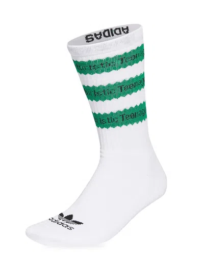 Adidas Originals X Human Made Striped Socks, White And Green