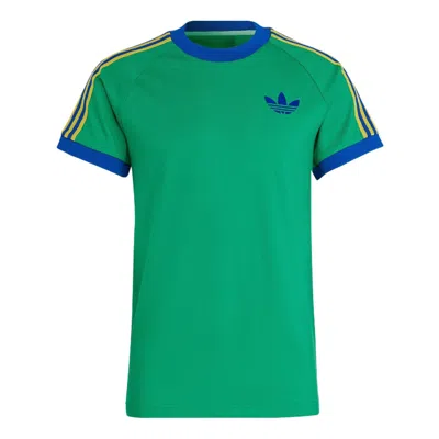 Adidas Originals Men's  Cali Tee Pattern Stripe Printing Ribbed Round Neck Short Sleeve Green T-shirt