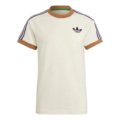 Adidas Originals Men's  Cali Tee Shoulder Stripe Ribbed Round Neck Short Sleeve Milky White T-shirt In Brown