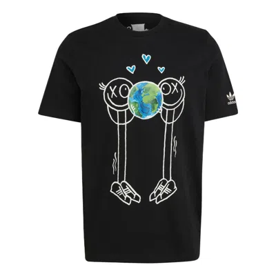 Adidas Originals Men's  Cartoon Pattern Printing Logo Round Neck Short Sleeve Black T-shirt