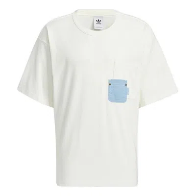 Adidas Originals Men's  Colorblock Pocket Casual Round Neck Short Sleeve White T-shirt