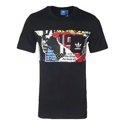 Adidas Originals Men's  Design Alphabet Printing Round Neck Pullover Short Sleeve Black T-shirt