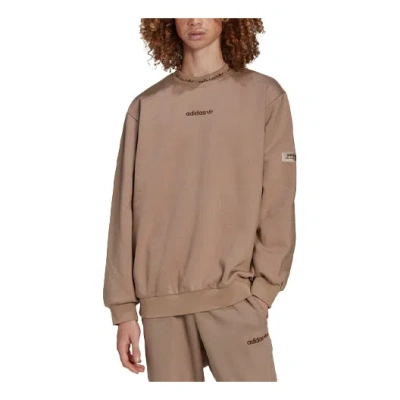 Adidas Originals Men's  Embroidered Logo Sports Pullover Round Neck Brown