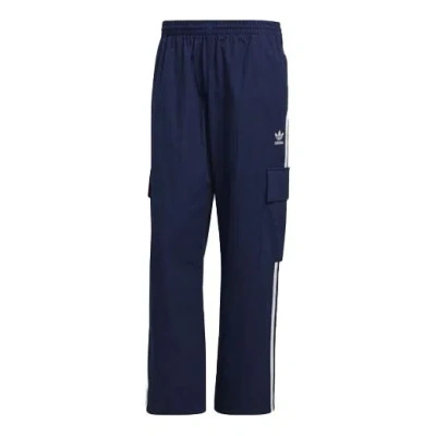 Adidas Originals Men's  Logo Stripe Elastic Waistband Sports Cargo Autumn Blue Pants
