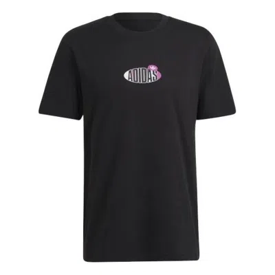 Adidas Originals Men's  Minimalistic Alphabet Logo Printing Round Neck Short Sleeve Black T-shirt
