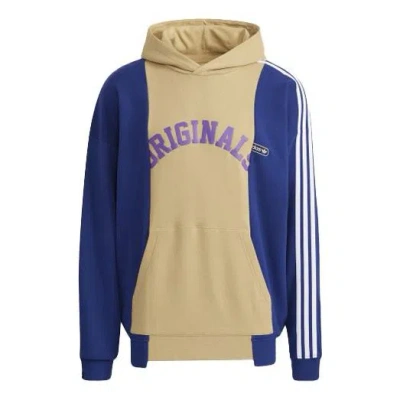 Adidas Originals Men's  Mr Hoody Alphabet Printing Colorblock Pullover Blue Brown