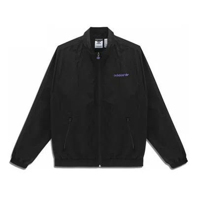 Adidas Originals Men's  Printing Alphabet Stand Collar Long Sleeves Sports Jacket Black