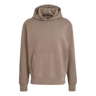 Adidas Originals Men's  Solid Color Logo Embroidered Pullover Hooded Long Sleeves Brown