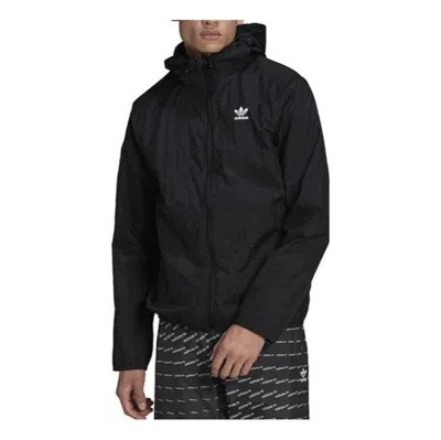 Adidas Originals Men's  Solid Color Logo Hooded Zipper Cardigan Elastic Sports Jacket Black