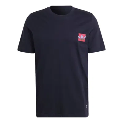 Adidas Originals Men's  Solid Color Logo Round Neck Short Sleeve Legendary Blue T-shirt