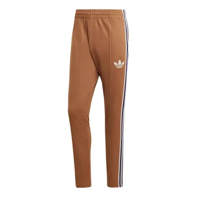 Adidas Originals Men's  Striped Tp Side Classic Logo Printing Straight Sports Pants/trousers/joggers  In Brown