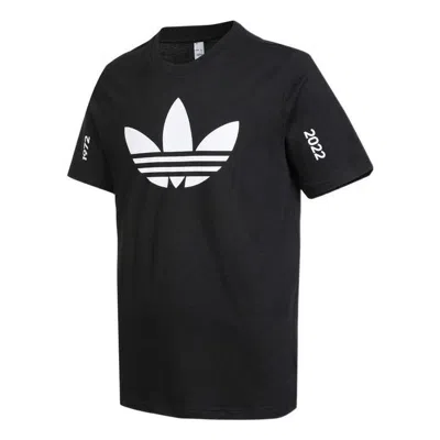 Adidas Originals Men's  Trefoil C Tee1 Large Logo Round Neck Casual Short Sleeve Black T-shirt