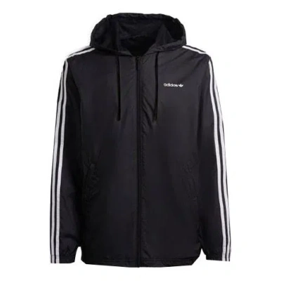 Adidas Originals Men's  Trefoil C Wb Stripe Sports Hooded Jacket Black