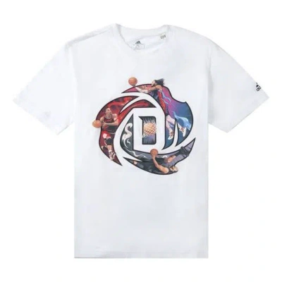 Adidas Originals Men's Adidas Rose Logo Cartoon Ross Pattern Printing Casual Round Neck Short Sleeve White T-shirt