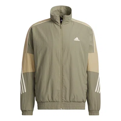 Adidas Originals Men's Adidas Si Wov Jkt Contrasting Colors Sports Stand Collar Logo Jacket Autumn Olive In Neutral