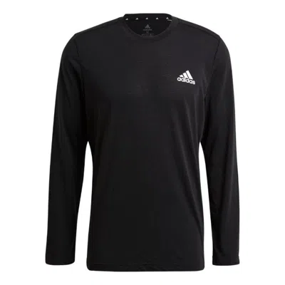 Adidas Originals Men's Adidas Solid Color Logo Micro Mark Round Neck Long Sleeves Black T-shirt