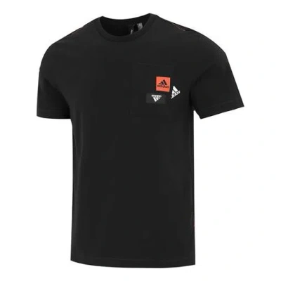Adidas Originals Men's Adidas Solid Color Logo Pocket Athleisure Casual Sports Round Neck Short Sleeve Black T-shirt