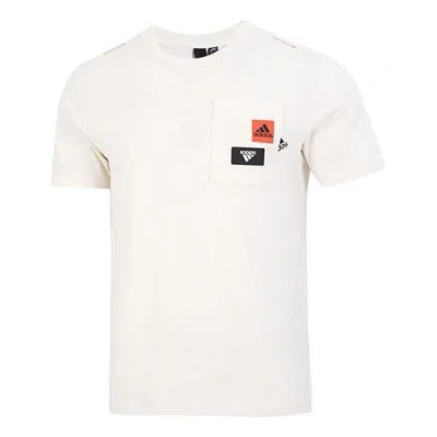 Adidas Originals Men's Adidas Solid Color Logo Printing Pocket Athleisure Casual Sports Round Neck Short Sleeve White In Brown
