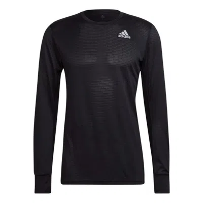 Adidas Originals Men's Adidas Solid Color Logo Printing Reflective Slim Fit Long Sleeves Black T-shirt