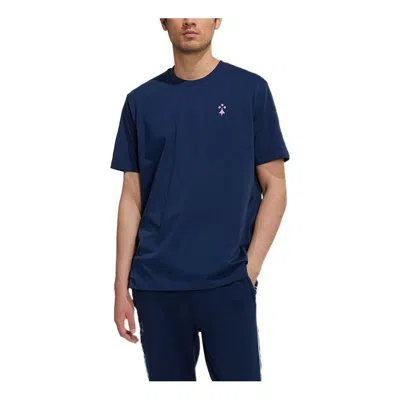 Adidas Originals Men's Adidas Solid Color Logo Printing Round Neck Sports Short Sleeve Blue T-shirt In Black