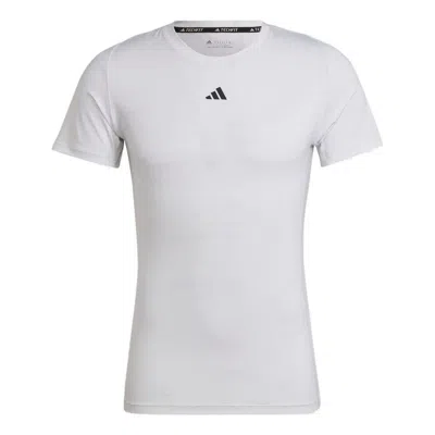 Adidas Originals Men's Adidas Solid Color Logo Round Neck Pullover Slim Fit Short Sleeve White T-shirt