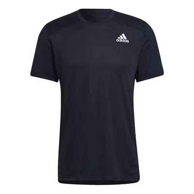 Adidas Originals Men's Adidas Solid Color Logo Round Neck Short Sleeve Ink Blue T-shirt