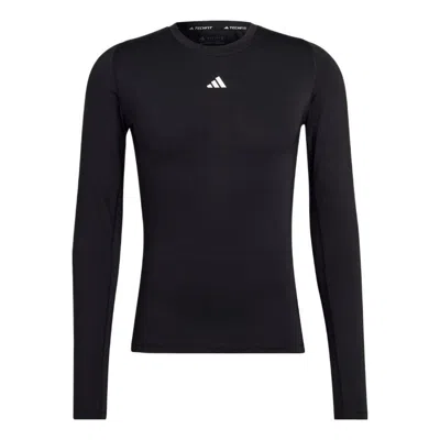 Adidas Originals Men's Adidas Solid Color Logo Slim Fit Sports Training Long Sleeves Black T-shirt