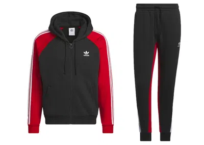 Pre-owned Adidas Originals Men's Adidas Sst Fleece Track Jacket & Pant Set In Black/shadow Red