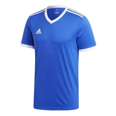 Adidas Originals Men's Adidas Stripe Quick Dry Micro Mark Sports Training V Neck Short Sleeve Blue T-shirt