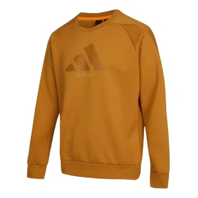 Adidas Originals Men's Adidas Th Logo Swt Large Logo Round Neck Sports Pullover Brown In Orange