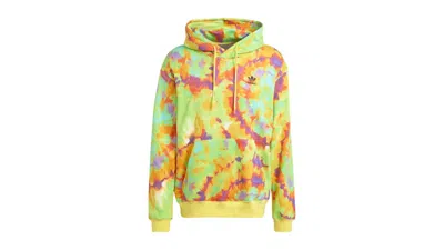 Pre-owned Adidas Originals Men's Adidas Tiedyed Allover Print Hooded Sweatshirt In Impact Yellow