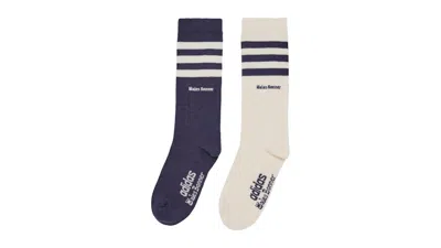 Pre-owned Adidas Originals Men's Adidas Wales Bonner 3stripes Socks In Night Navy Blue Chalk White
