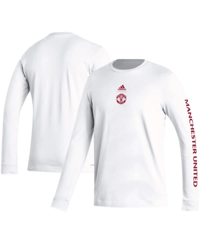 Adidas Originals Men's Adidas White Manchester United Team Crest Long Sleeve T-shirt