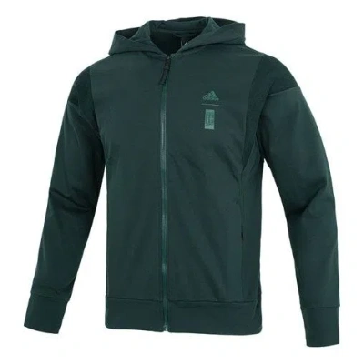 Adidas Originals Men's Adidas Wj Prew Kn Jkt Hooded Sports Solid Color Casual Knit Jacket Green