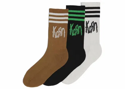 Pre-owned Adidas Originals Men's Adidas X Korn Sock Set (3 Pack) In Off White/black/brown Desert