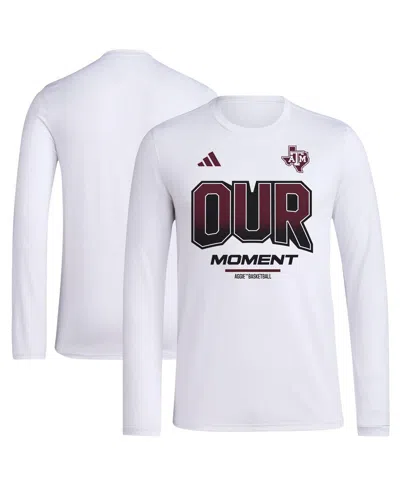 ADIDAS ORIGINALS MEN'S AND WOMEN'S ADIDAS WHITE TEXAS A&M AGGIES 2024 ON-COURT BENCH OUR MOMENT LONG SLEEVE T-SHIRT