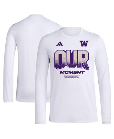 ADIDAS ORIGINALS MEN'S AND WOMEN'S ADIDAS WHITE WASHINGTON HUSKIES 2024 ON-COURT BENCH OUR MOMENT LONG SLEEVE T-SHIRT