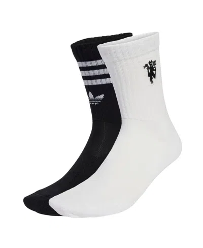 Adidas Originals Men's And Women's White/black Manchester United Two-pack Crew Socks Set In Multi
