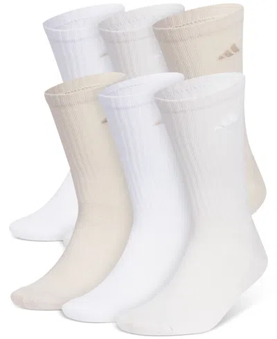 Adidas Originals Men's Cushioned Athletic 6-pack Crew Socks In White And Beige