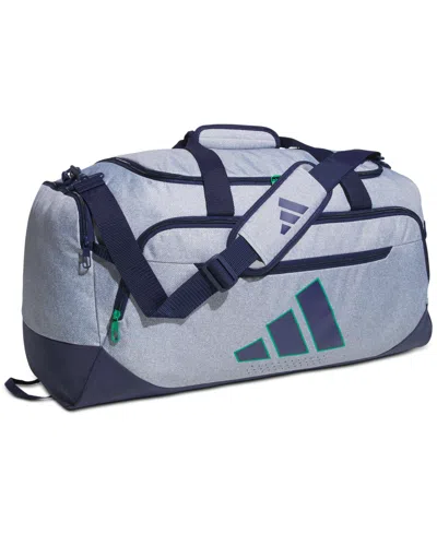 Adidas Originals Men's Defender Logo Duffel Bag In Twill Grey,dark Blue,semi Court Green