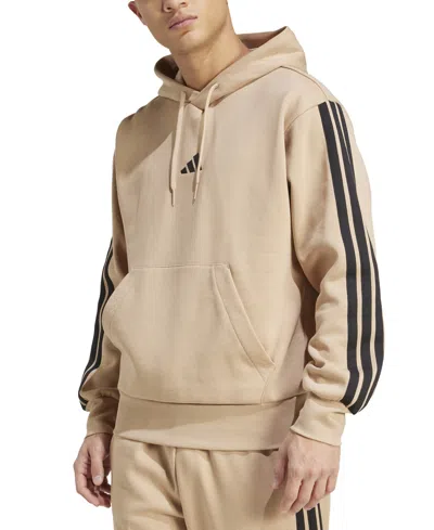 Adidas Originals Men's Essential Three Stripes Fleece Hoodie In Brown