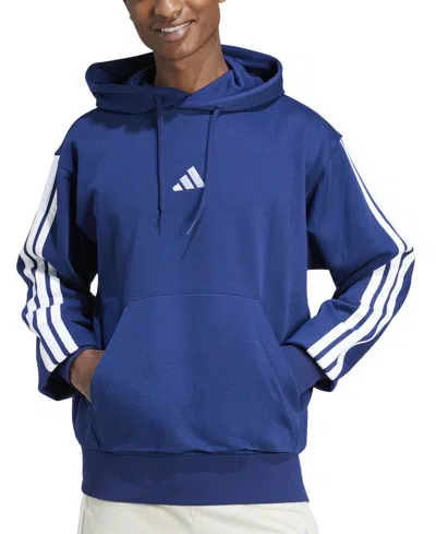 Adidas Originals Men's Essential Three Stripes Fleece Hoodie In Blue