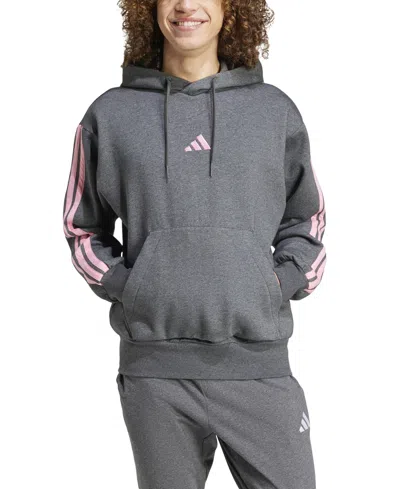 Adidas Originals Men's Essential Three Stripes Fleece Hoodie In Dgreyh