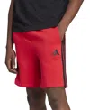 Adidas Originals Men's Essential Three Stripes Fleece Shorts In Red